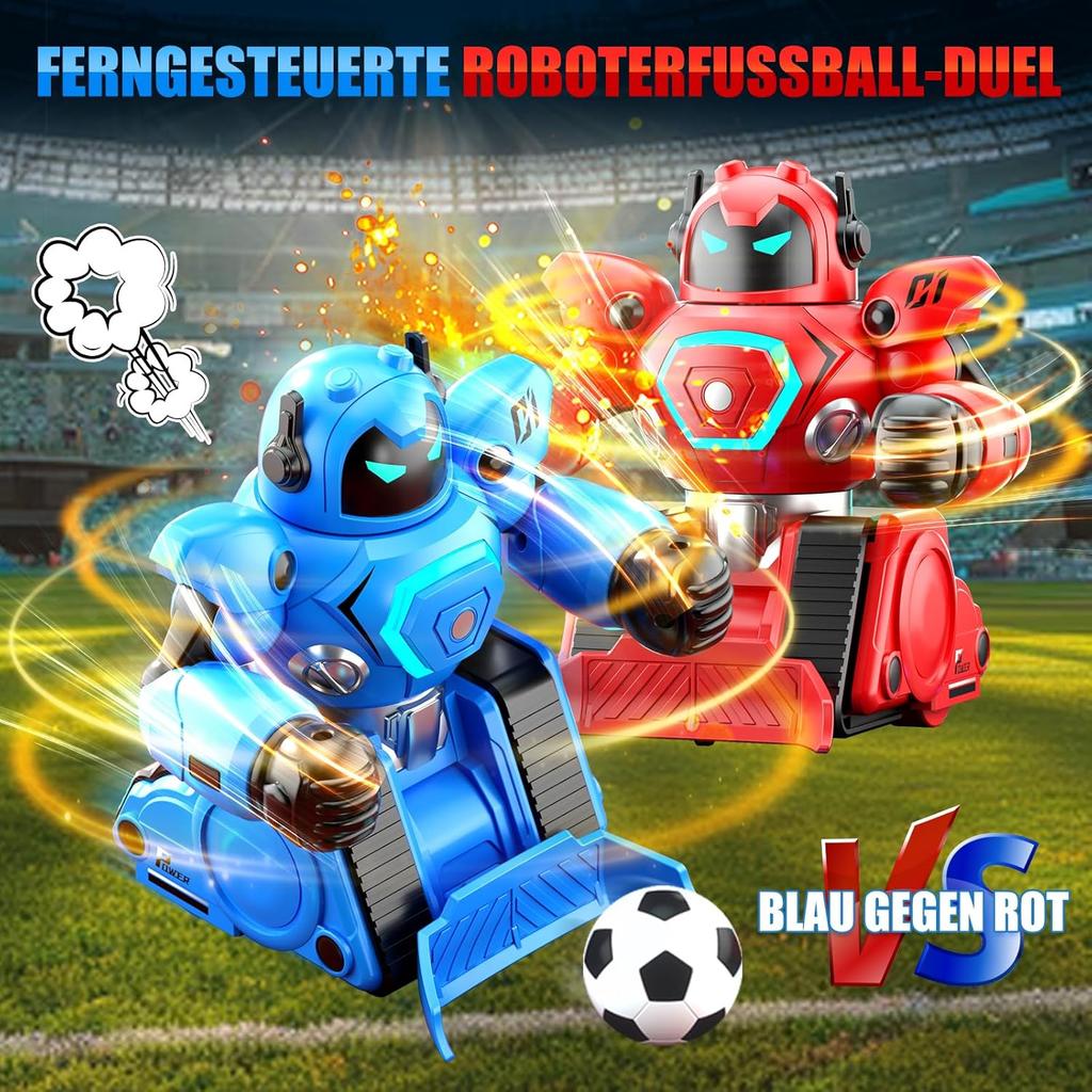 Remote Controlled Robot Fight, Pack of 2 RC Combat Robot Toys with LED Light and Music, Remote Controlled Football Box Robot, Gifts for Boys Girls
