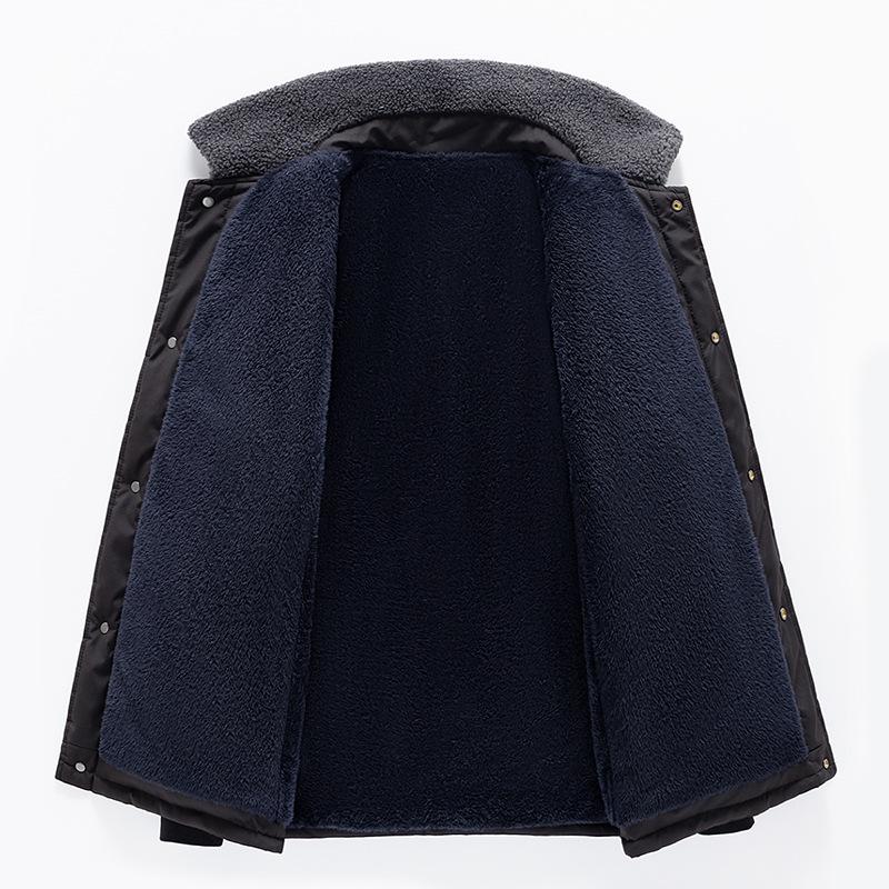 Men's Fleece-Lined Lapel Cotton Jacket - Casual, Warm Outerwear for Middle-Aged and Elderly Dads