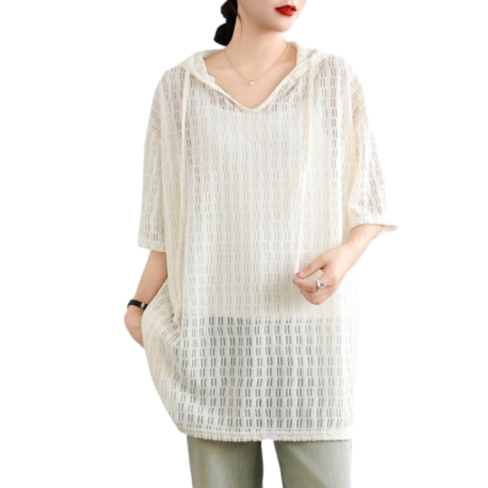 

Летняя толстовка с коротким рукавом, легкая, с защитой от УФ-лучей, свободная, удобная, охлаждающая, стильная, для [POGCZMKK] Женская худи, V-образный вырез, пуловер, защита, абрикосовый