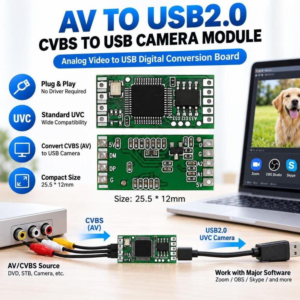 Analogově-digitální převodník s nízkou latencí CVBS na USB Video adaptér CVBS Potřeby pro kamery