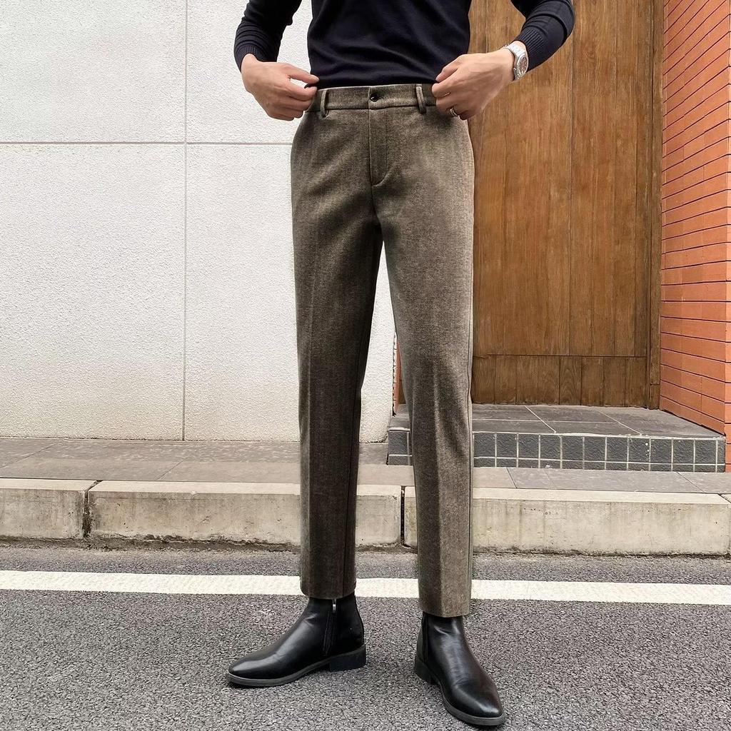 Men's Slim-Fit Wool Tweed Trousers - Retro European Style