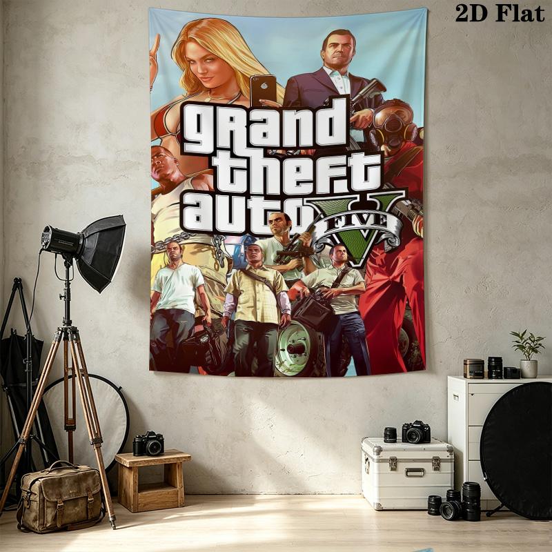 Grand Theft Auto Wall Tapestry Aesthetic Wall Hanging Printed Fabric Blanket Decorative Tapestries For Bedroom Living Room Home Decor