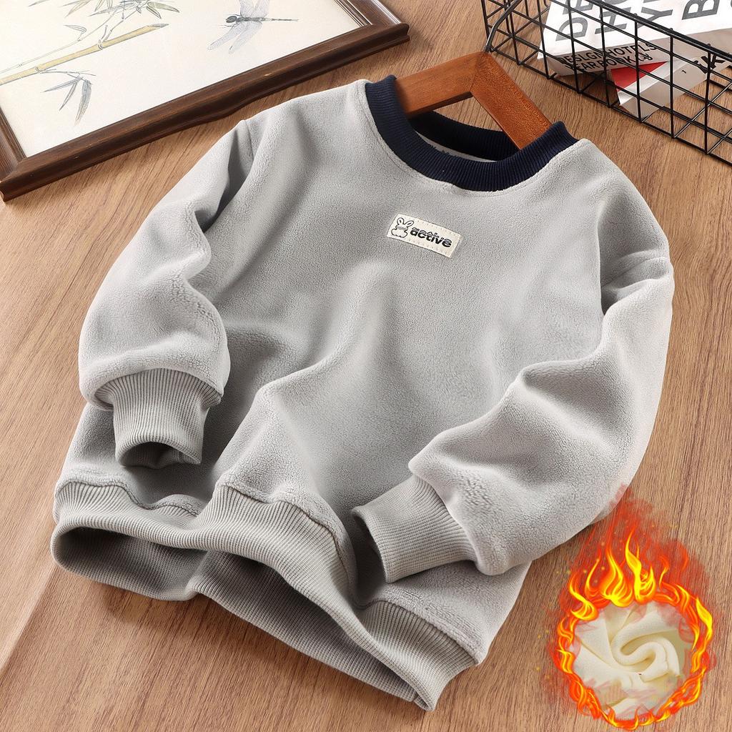 Children's Winter Padded Sweatshirt Kids Thickened Pullover Boys Girls Long-Sleeved Warm Top Casual Crew-Neck Coat