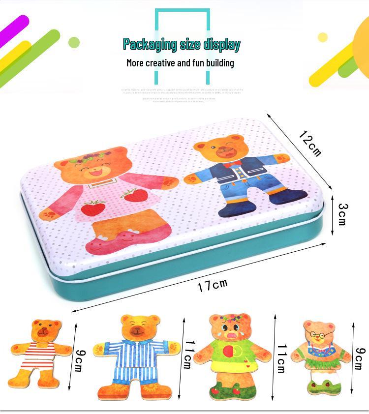Wooden Bear Dress-Up Puzzle Game for Kids' Early Learning and Cognitive Development