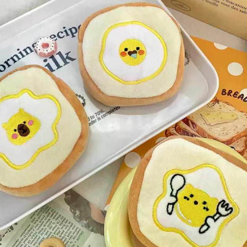 Cute Cartoon Egg Toast Plush Coin Purse Soft Money Change Pouch Small Wallet Keys Earphone Storage Bags Zipper Pouch Kid Gifts
