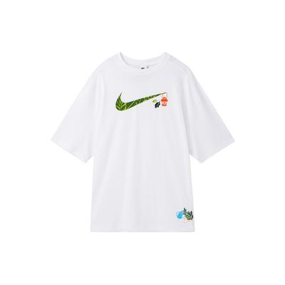 Nike Sportbekleidung Swoosh Cartoon-Print Locker geschnitten Rundhals-T-Shirt Damen Tops Weiß FN3711-100