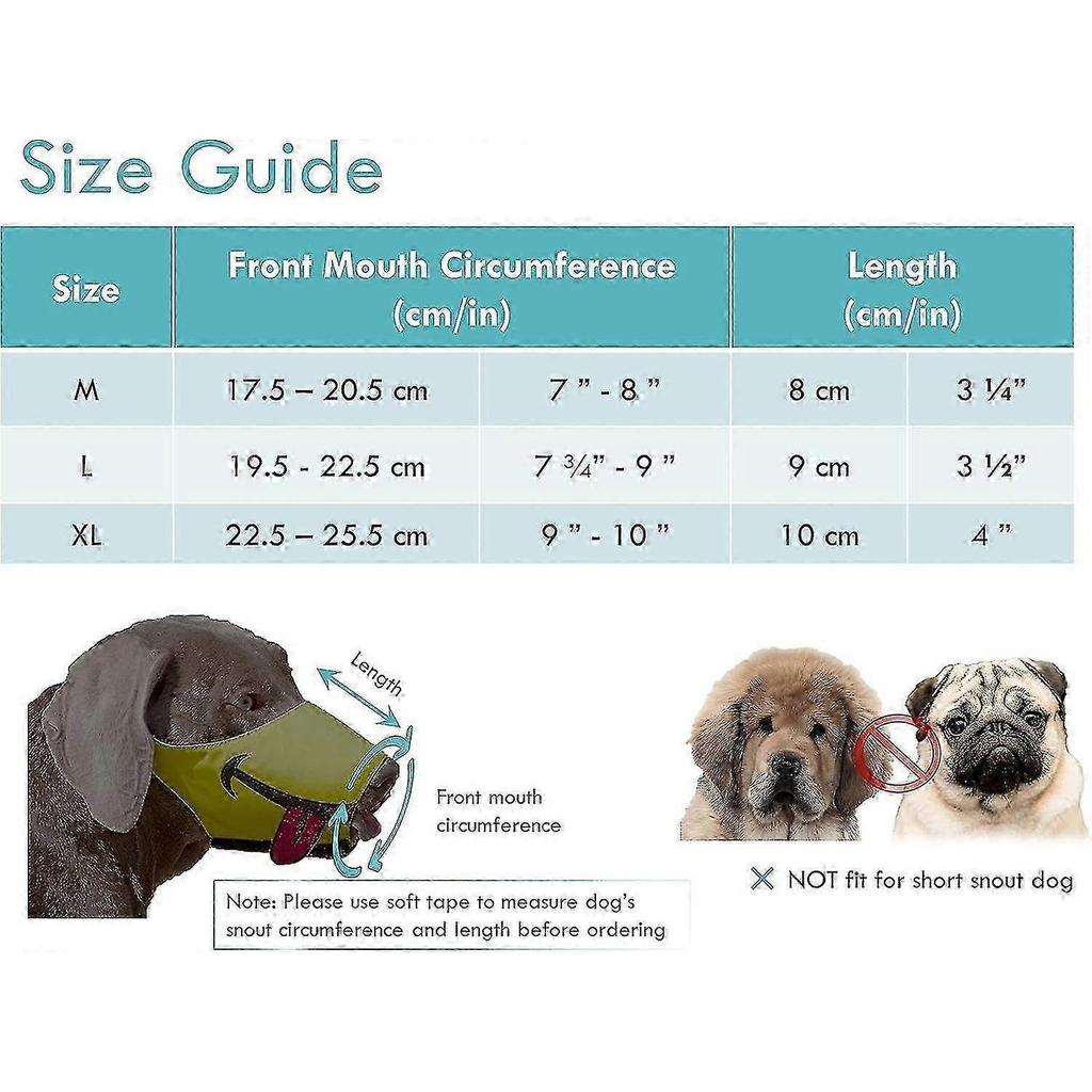 Dog Muzzle, Smiley Face Muzzle With Soft Breathable Air Mesh Nylon, Anti Biting Barking Chewing, Adjustable Dog Mouth Cover (yellow, M) 26-27s
