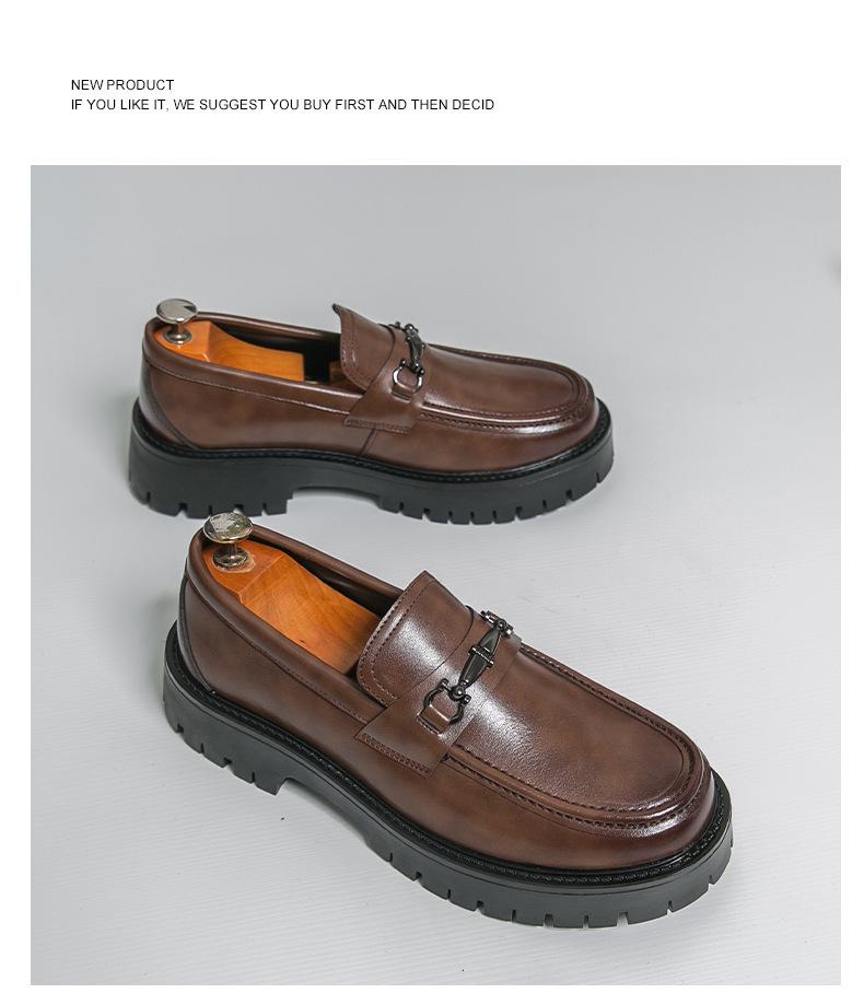 Men's Thick-Soled Patent Leather Height-Increasing Shiny Loafers with Chunky Heels