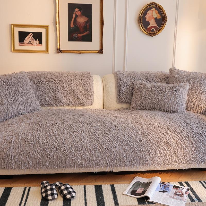 French Premium Plush Sofa Cushion Autumn And Winter New Winter Warm Straight Row Seat Cushion Non-Slip Cover Cloth