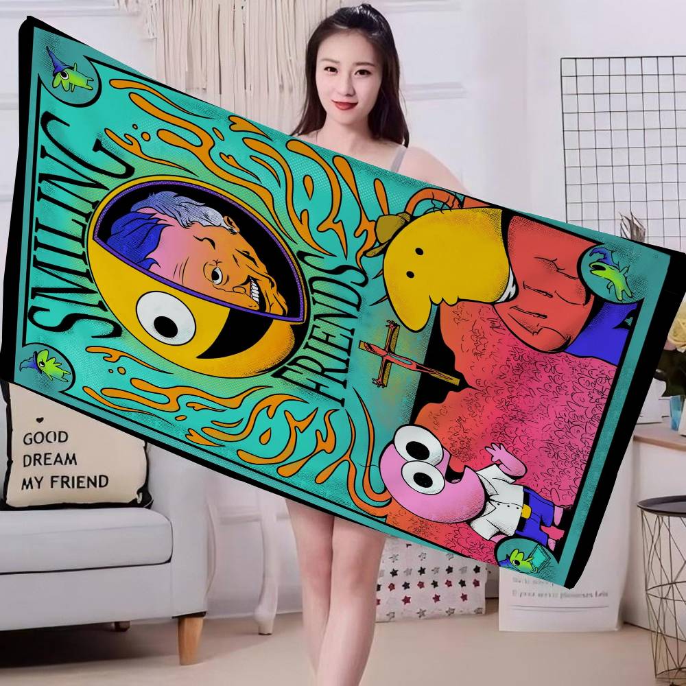 S-Smiling Friends Cartoon Anime Beach Swimming Towel Soft Absorbent Washcloth Children s Gifts For Kids Travel Camping Gym W40*H60(CM)