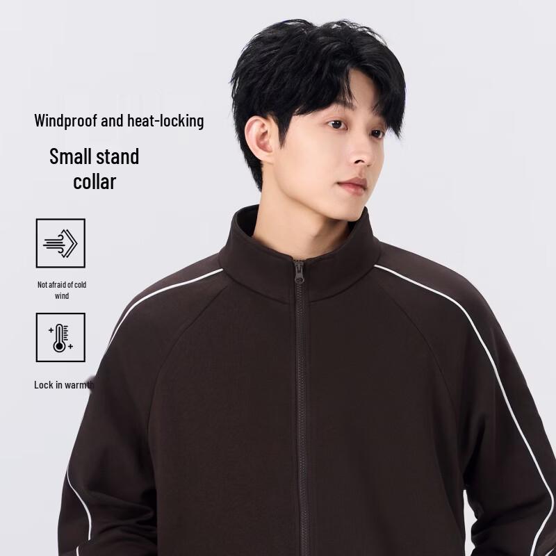 MINISO Men's American Style Color-Block Zip-Up Stand Collar Jacket