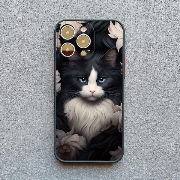 Art Painting Rose Cat Phone Case For iphone 15 14 Plus Pro Max 13 12 Mini 11 Pro MAX XS X XR 8 7 SE 2020 Shockproof Shell Cover