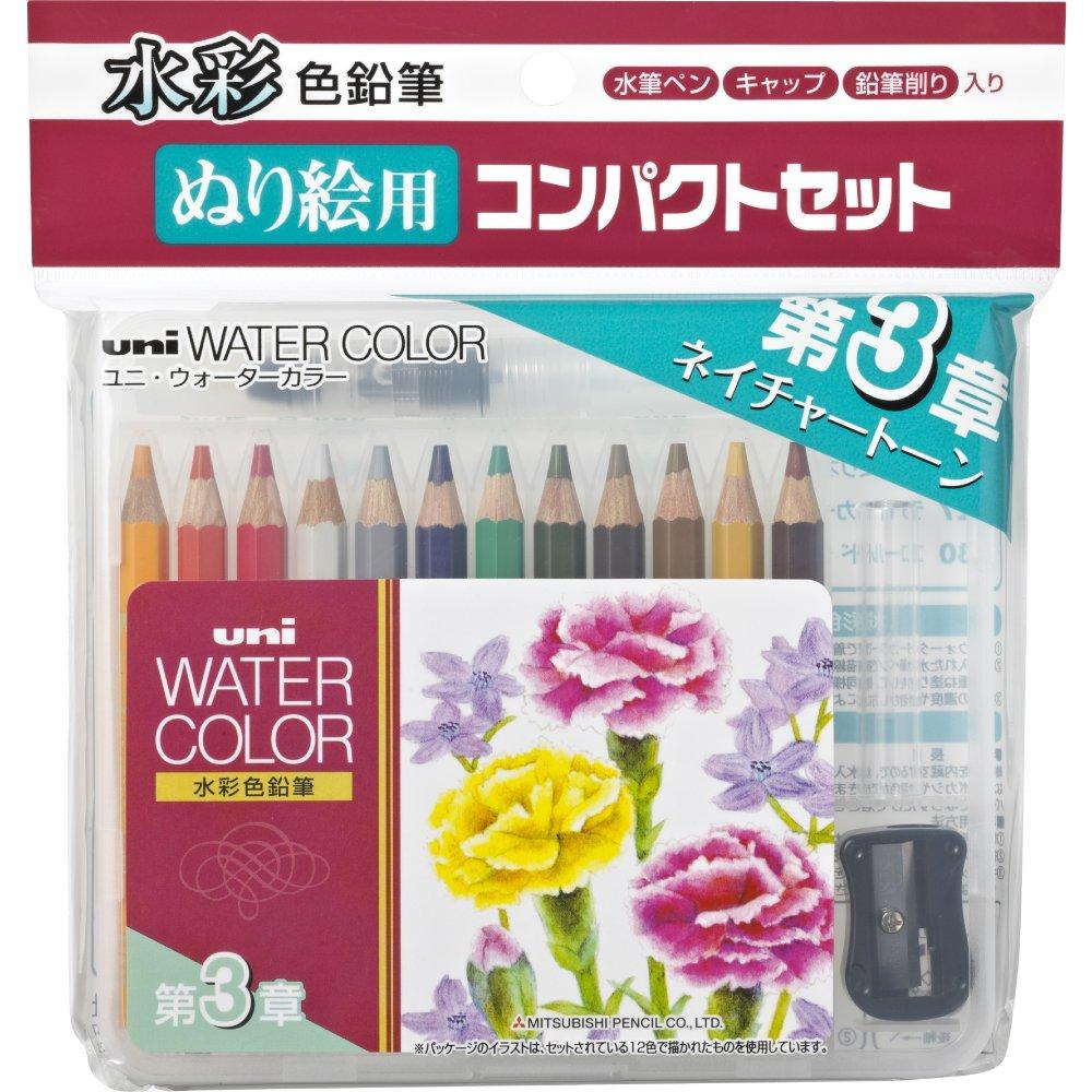 Mitsubishi Pencil Uni Watercolor Compact 12 Nature Tone Set, Colors,