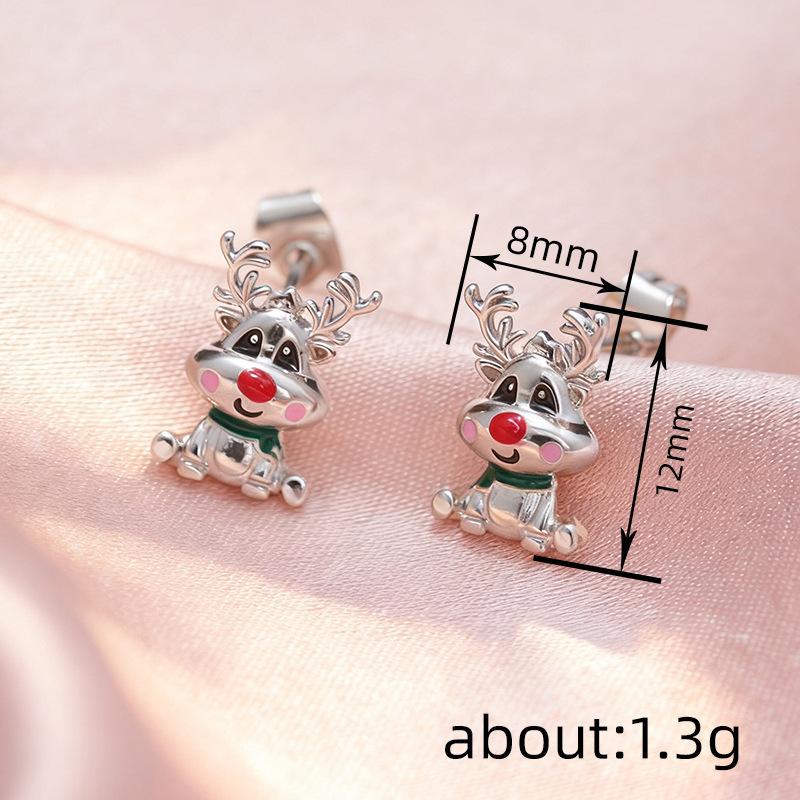 Cute Deer Elk Stud Earrings Painting Oil Christmas Sweet Jewelry Tiktok Live Earrings