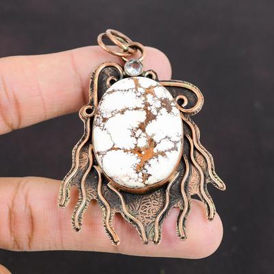 Pendentif Magnésite Cheval Sauvage Pendentif Topaze Blanche Pendentif Cuivre Bijou Pour Cadeau Pendentif Femme Pendentif Fait Main Pierre Précieuse Réelle Bijou en Cuivre