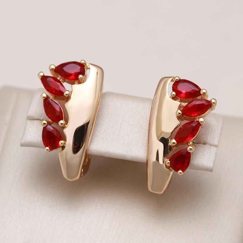 New  Rose Gold Dangle Earrings For Women Unusual Red Natural Zircon Bride Drop Earrings Vintage Wedding Jewelry