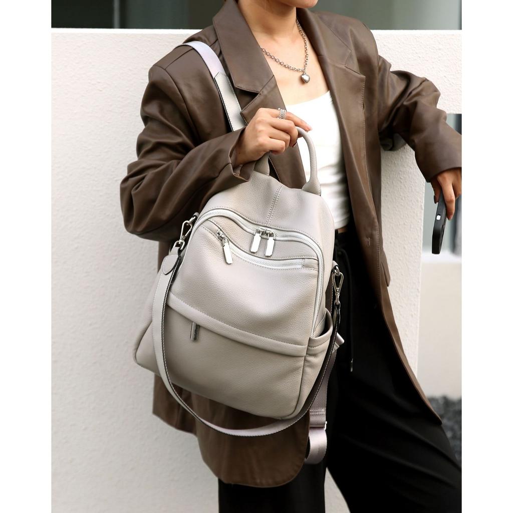 תרמיל גב מעור פרה, תיק בית ספר, קיבולת גדולה, תיק לאמא רב-כיסים, תיק נסיעות מעור רך.