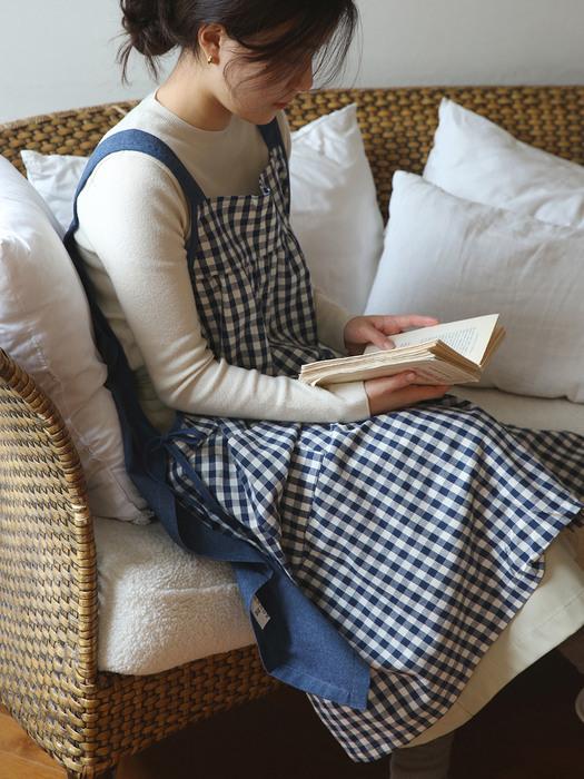 MAISON DE ROOMROOM Check Denim Apron Long/Mini 2 Colors Denim