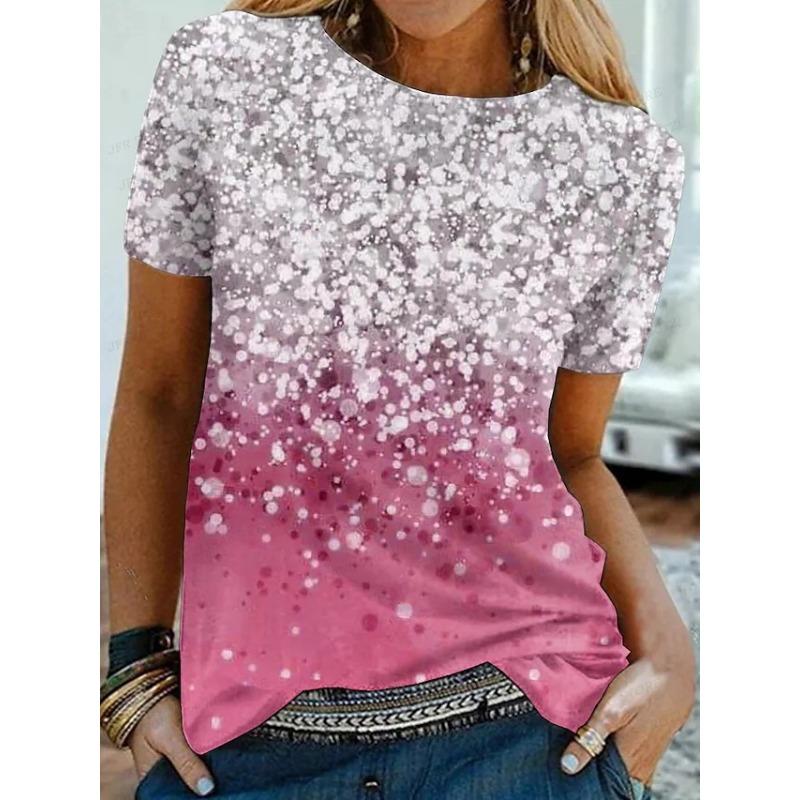 Camiseta de Luxo Estampa 3D Dourada Moda Feminina Camisetas Manga Curta Tops Camisetas Camiseta Oversized Roupa Estrelada Tops Femininos Verão