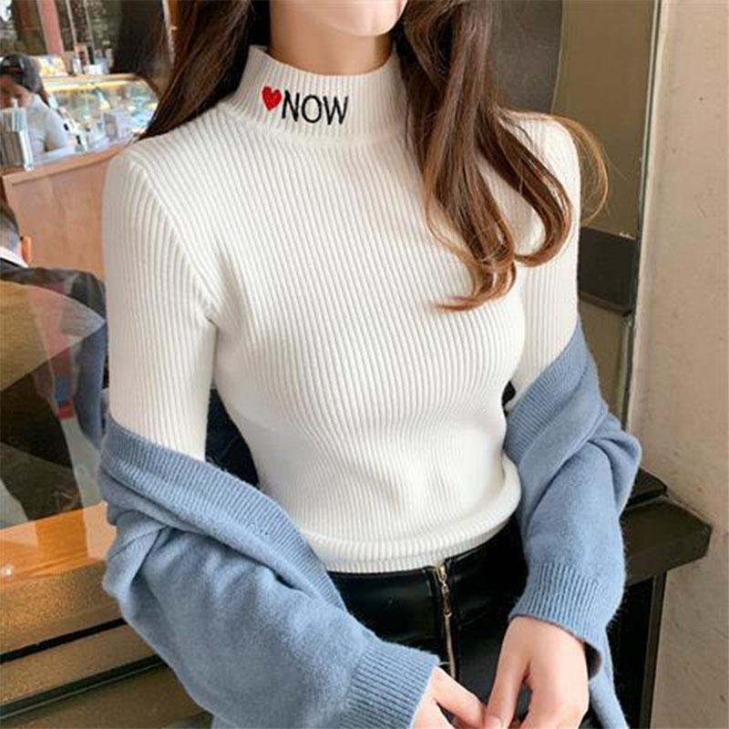 Sweater Women Pullover Button Turtleneck Sweaters Women Autumn Winter Fashion New Slim Knitted Sweater Bottoming Tops
