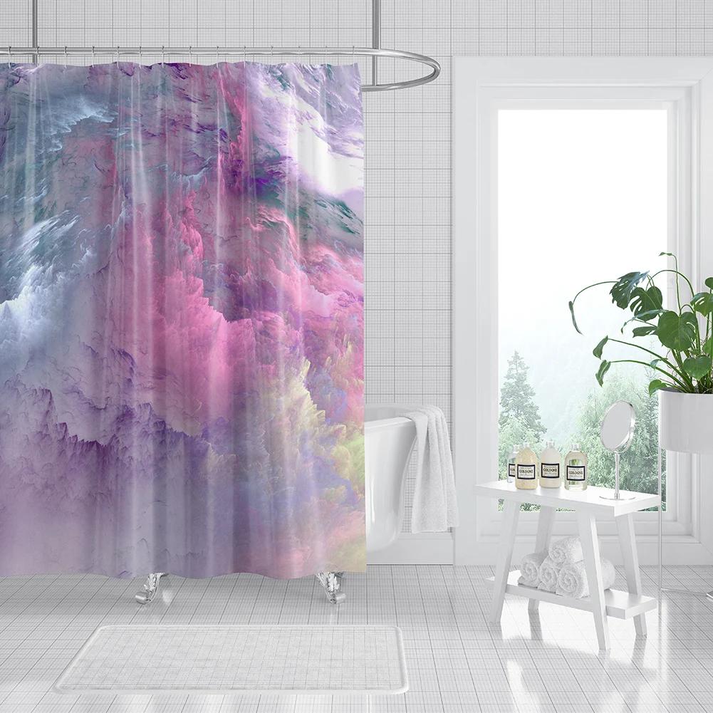 Colorful Galaxy Space Print Shower Curtain Psychedelic Sea Of Clouds Bath Curtain Decoration Waterproof Fabric Bathtub Screen