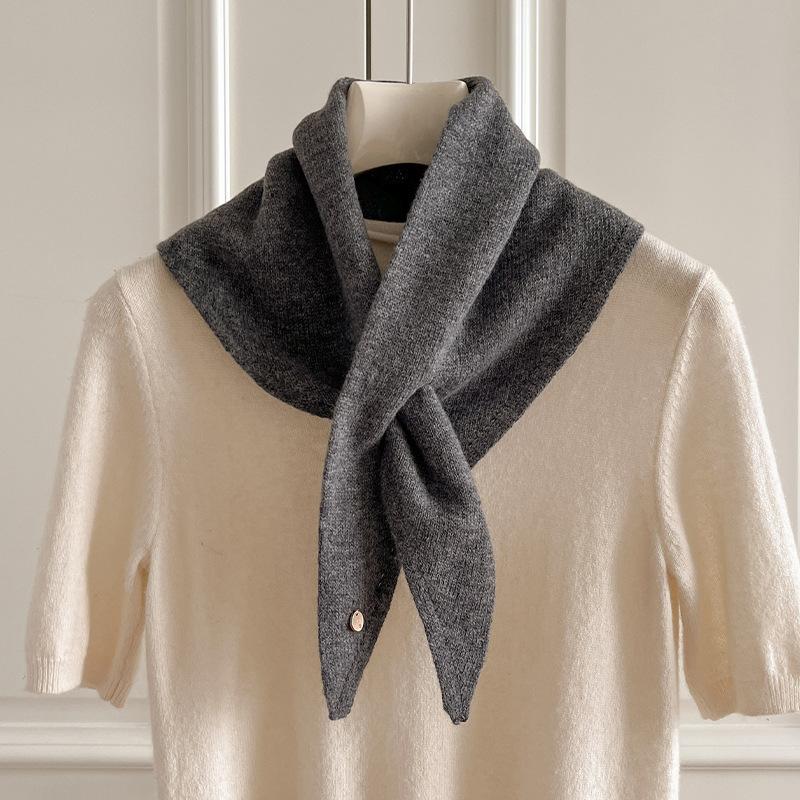 Knitted Scarf Women Wool Winter Warm Scarves Bright Solid Color Design Thickened Shawl Soft Triangle Pure Wool Neck