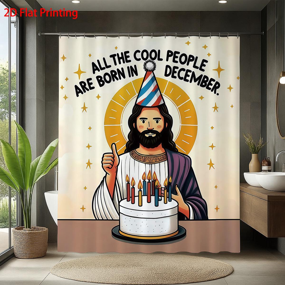 

1Pc Cartoon Jesus Print Waterproof Shower Curtain Multiple Sizes, Privacy Hanging Curtain With 12 Hooks For Easy Installation 150x180cm