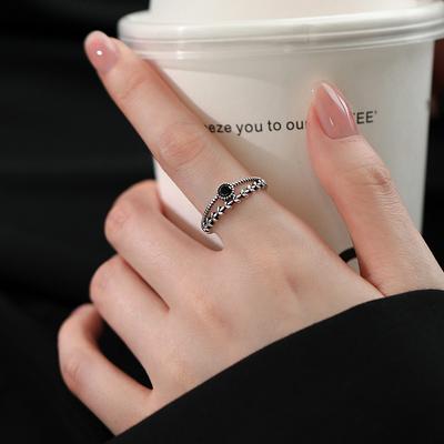 VENTFILLE KupferSchwarz Zirkon Ährenblatt Ring für Damen Mädchen Geschenk Doppellagig Einfacher Schmuck Dropshipping