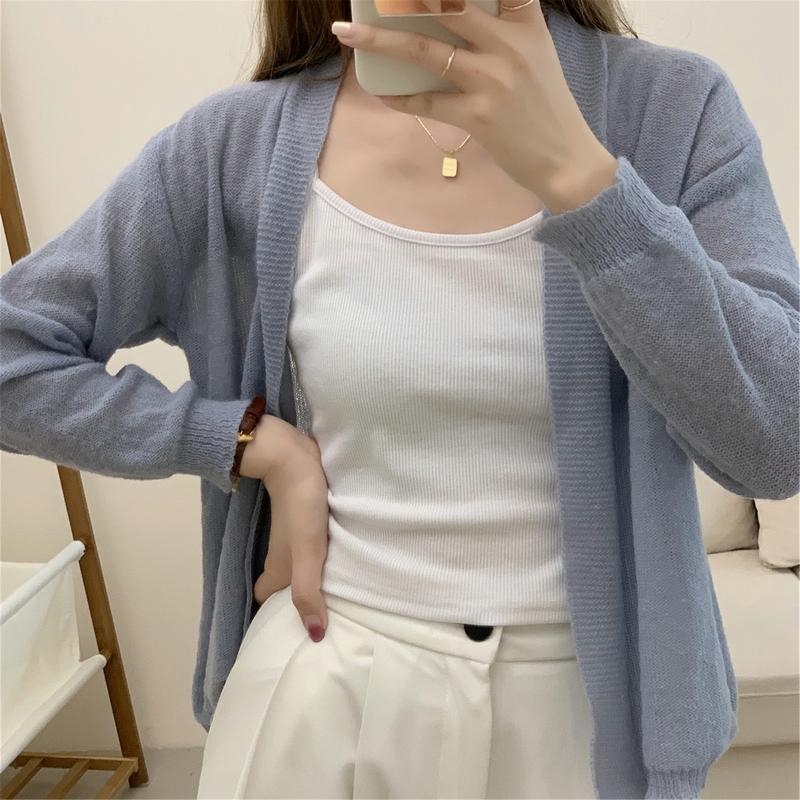 2025 Casual Korean Style Cardigan Women Sweater Long Sleeve Knitted Thin Elegant Jackets Autumn Solid Color Top Knitwear Coats Clothing