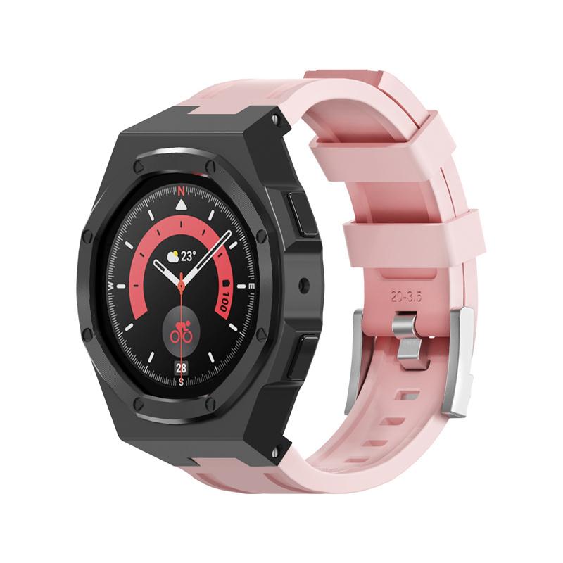 Caixa de metal clássica pulseira de aço inoxidável para Samsung Galaxy Watch 5 Pro 45mm Kit de modificação para Galaxy Watch 5Pro Correa de borracha