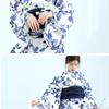 (Dita) Women's Yukata 5-Piece Set: Heiko Obi (Sash), Blue, White, Navy, Watercolor Pattern, Simple, Elegant, Easy To Wear by One Person (1. Kisaragi
