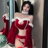 Sexy Underwear Passion Set Plush One-piece Open File Christmas Outfit Hat Suit Uniform Temptation Costume Party Cosplay