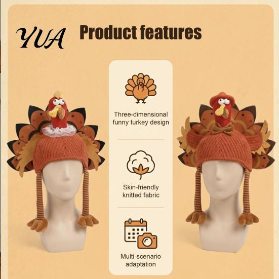 Breathable Knitted Turkey Cap Funny Hat for Adults, Thanksgiving Costume Accessory, Novelty Soft Theme Celebration Headwear Women, Men, Fall