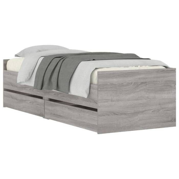 VidaXL Cadre de Lit avec Tiroirs, Lit Simple avec Sommier à Lattes, Lit Adulte de Chambre, Moderne, Sonoma Gris 90x190 cm 3207355