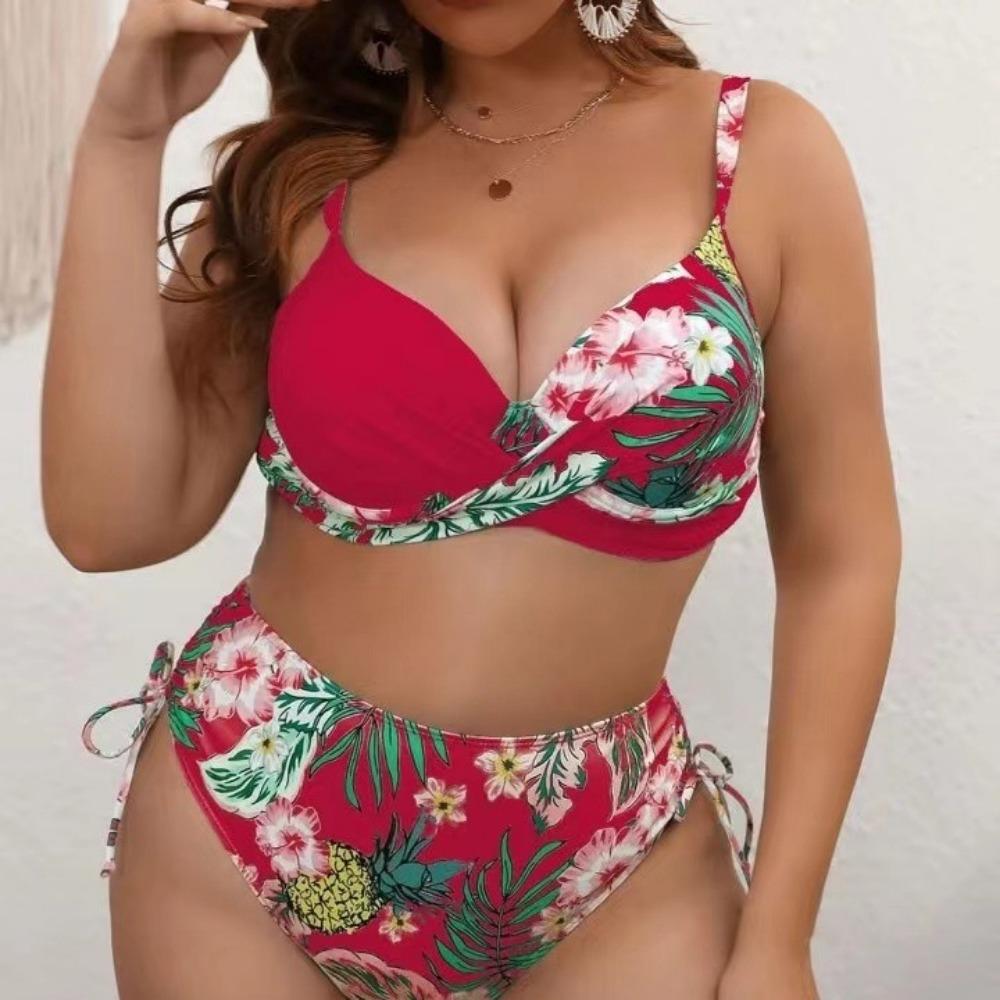 Europäische und amerikanische Übergröße Hosenträger Mehrfarbig Hochtailliert Rückenfrei Sexy Babes Split Bikini Anzug