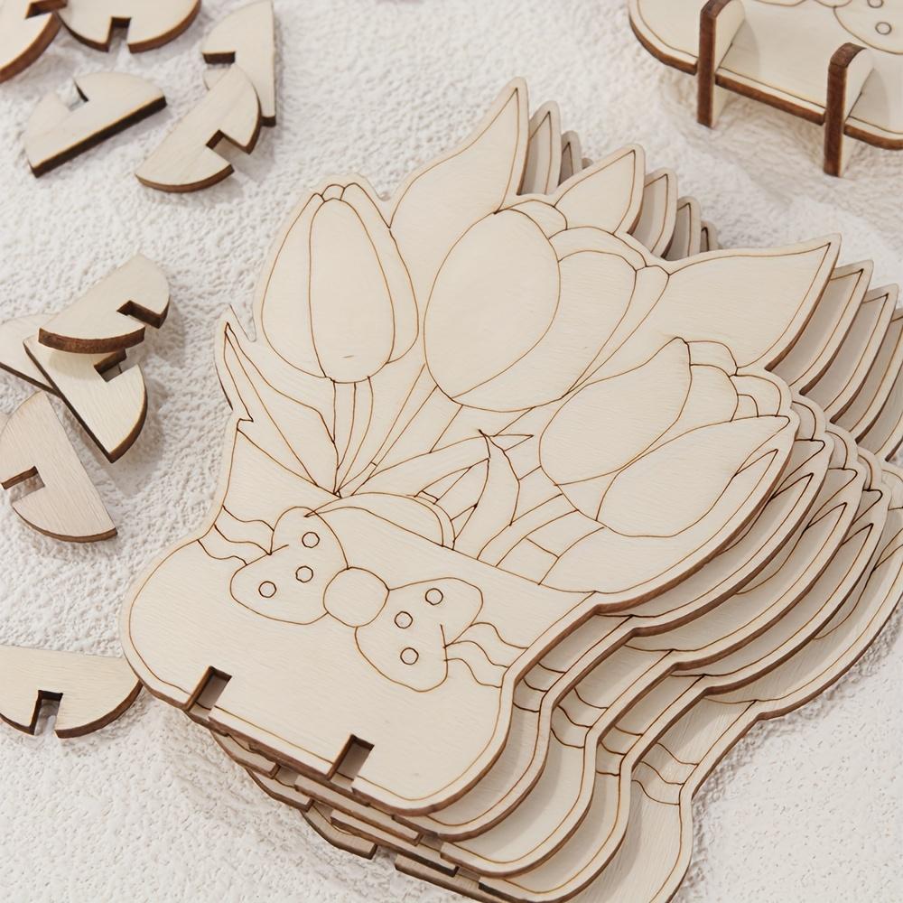 10pcs Unfinished Wooden Flower Crafts - Vintage Floral DIY Craft Kits for  Festival Decor - Artificial Wood Tabletop Decorations