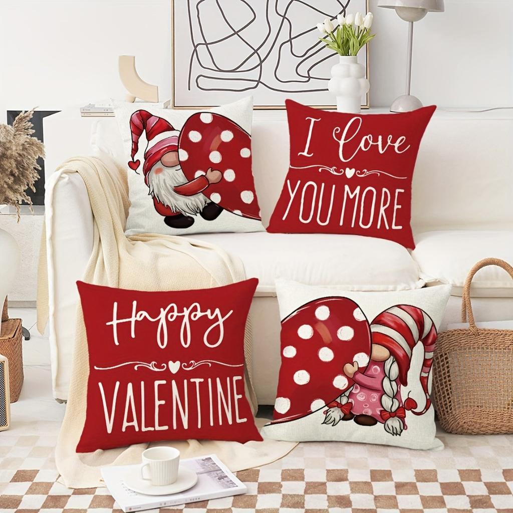 1pc Red Christmas Cushion Cover Dwarf Printed Washable Durable Cover 2025 New Home Ornament Xmas New Year Christmas Decoration
