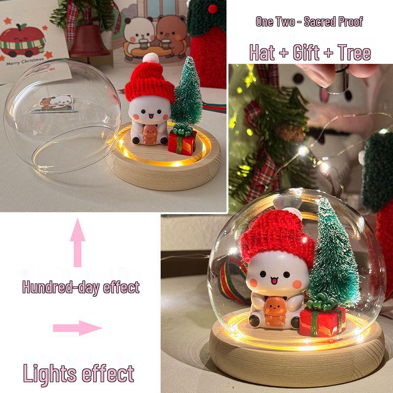One Two Bubu Cute Luminous Glass Christmas Crystal Ball Night Light Gift for Girls & Best Friends