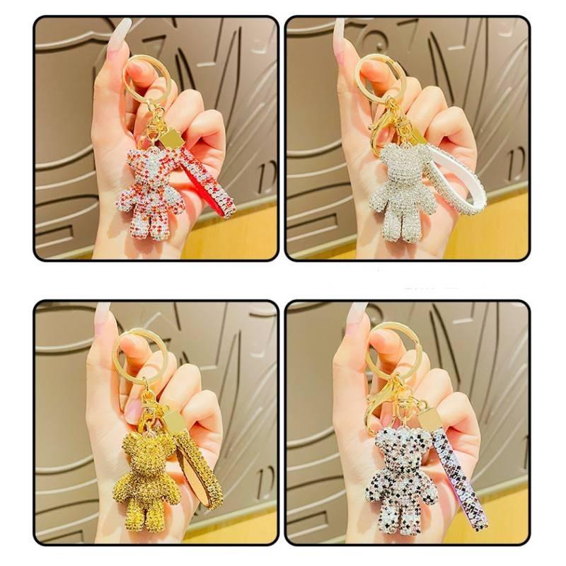 Adorable Sparkling Bear Keychain Cute Rhinestone Decor For Students And Couples