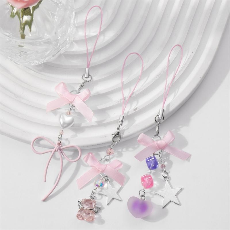 Lovely Bear And Star Dices Key Holder with Ribbon Bowknot Comfortable Resin Alloy Materials for Daily Use Casual Wear