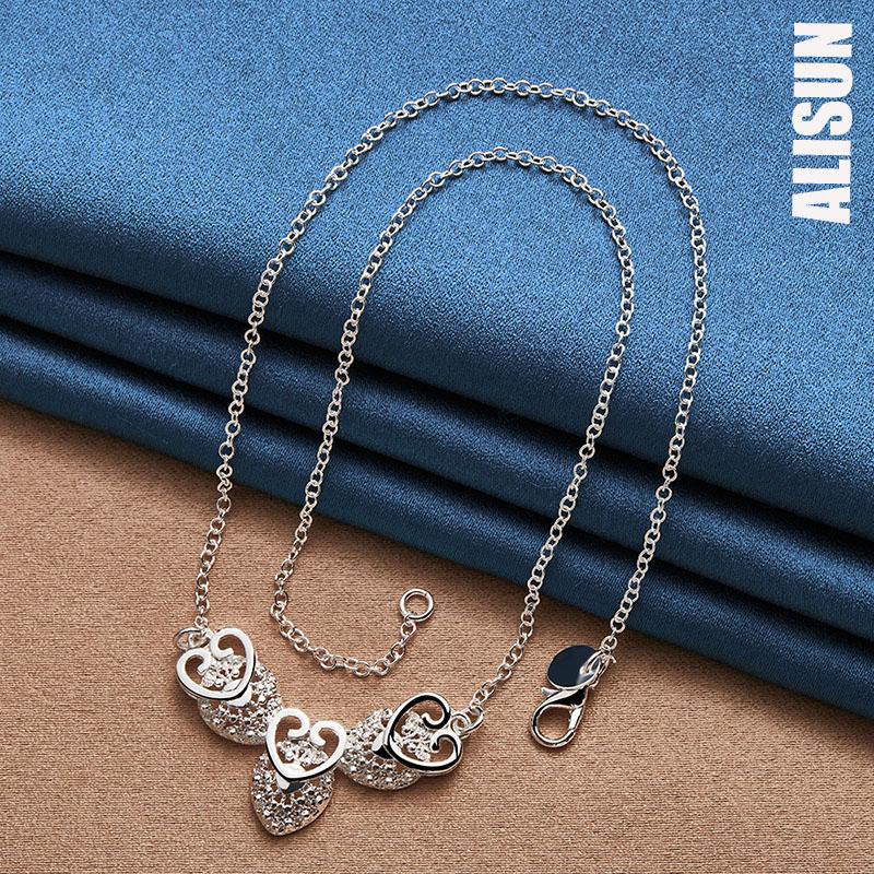 925 Sterling Silver Three Heart Pendant Necklace Fashionable Wedding Jewelry