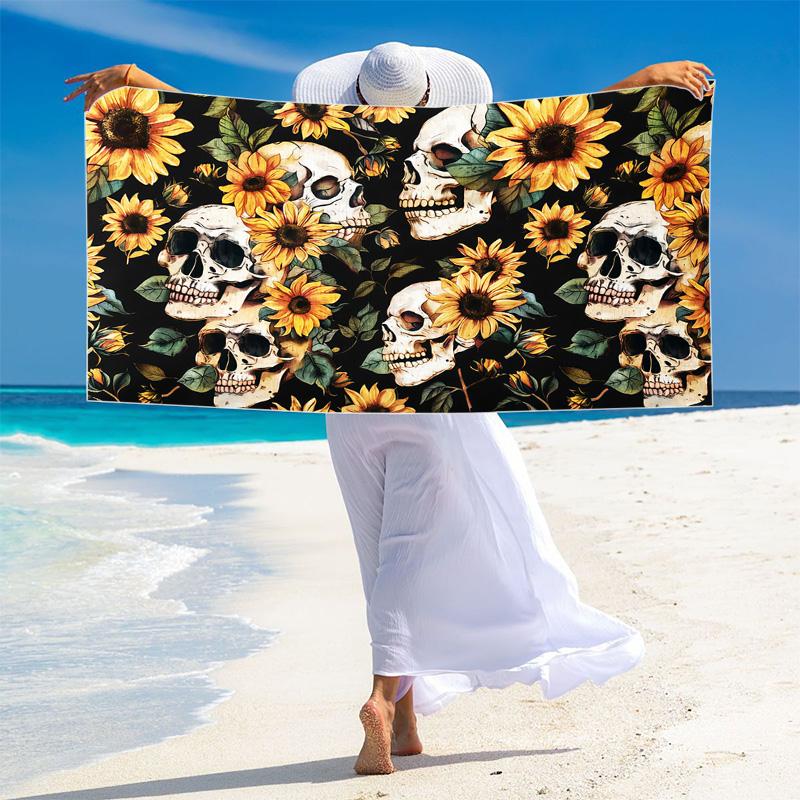 Floral Skull Art Print Beach Towel, Large Soft Quick Dry Towel for Beach Camping Swimming