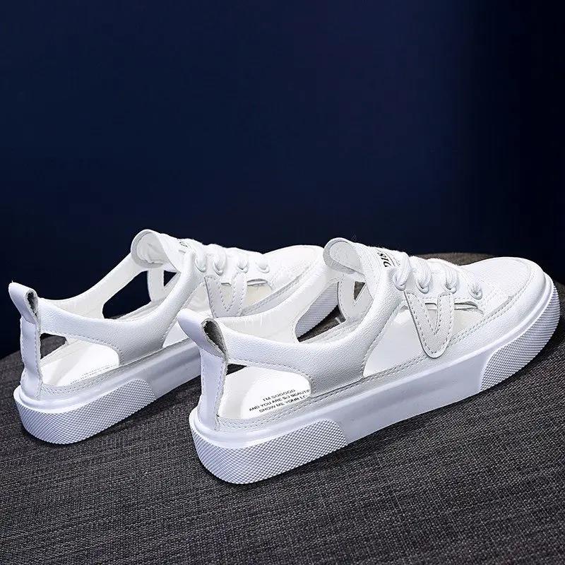 Women's Summer Mesh Casual Sports Sandals Soft Sole Non Slip Breathable Baotou Hollow Out Little White Shoes Casual Board Shoes