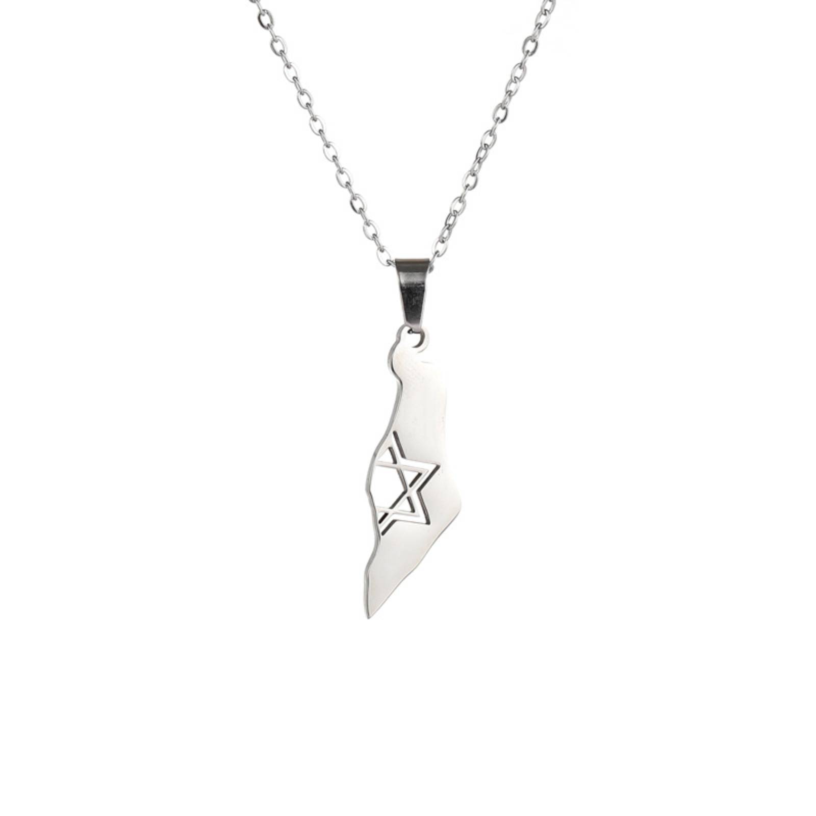 Star of David Pendant National Map Necklace for Women Men Stainless Steel Jewelry Gift