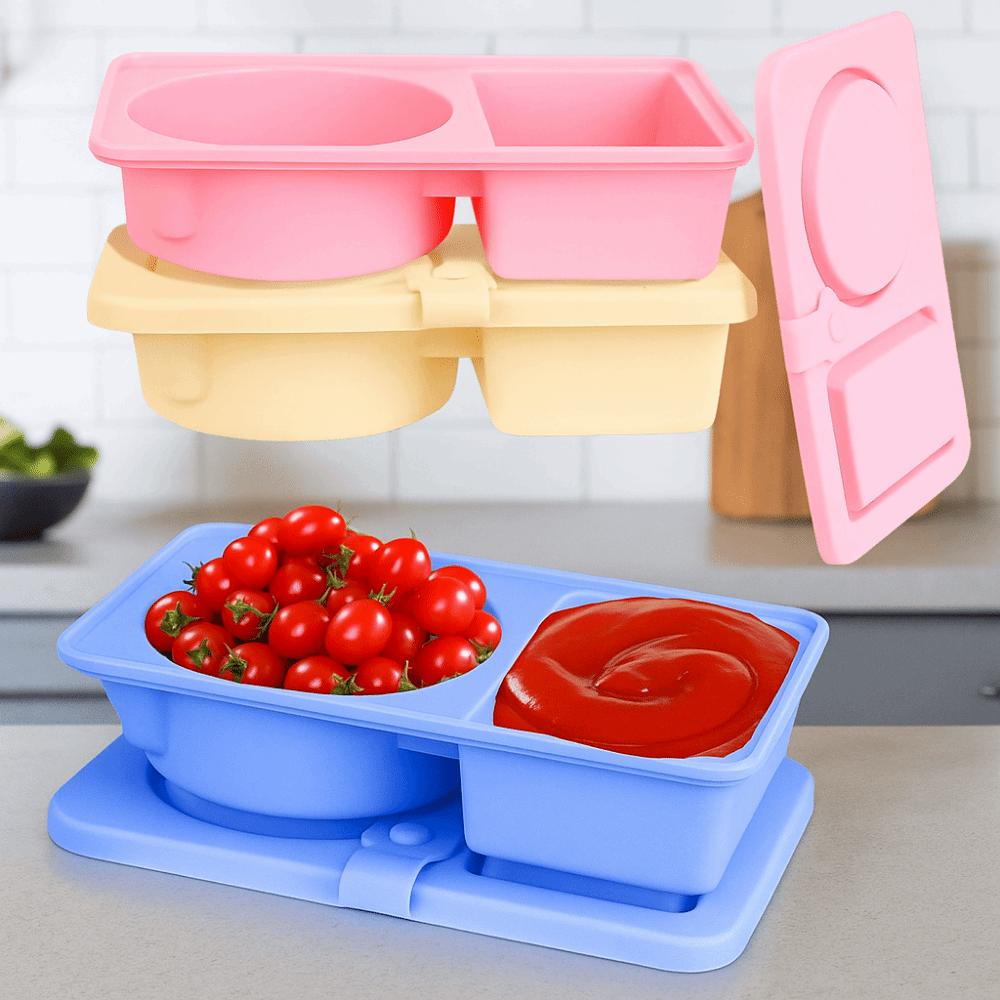 Foldable Double Compartment Snack Box Leakproof Sauce Seasoning Containers Picnic