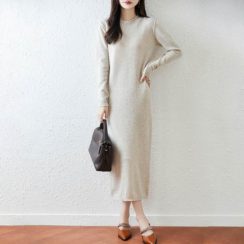 Women Sweater Dress 100% Wool MODERN NEW SAGA O-neck Knit Long Pullover Winter Jumpers Wool Long Dress Female
