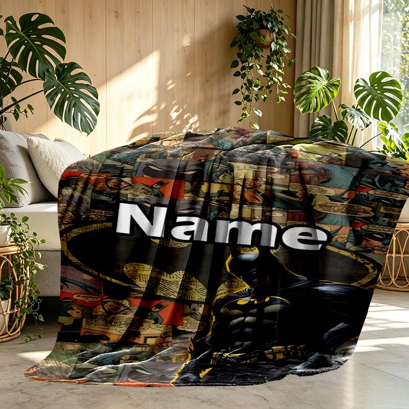 Custom Name Personalized Batman Print Blanket, Home Decor, Bedroom, Sofa, Camping, Couch, Gifts for Birthday Christmas
