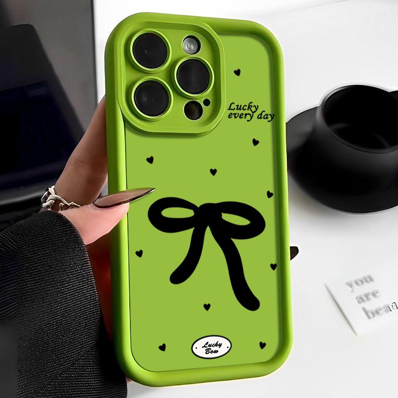 Bowknot Pattern TPU Soft Shockproof Phone Case For iPhone 16 Pro Max 15 Pro 14 13 12 11 XR XS Little Love Hearts Matte Lens Protection Bumper Cover