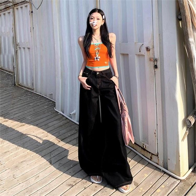 Non Fading Denim High Waist Loose Wide Leg Draped Jeans for Women Slimming