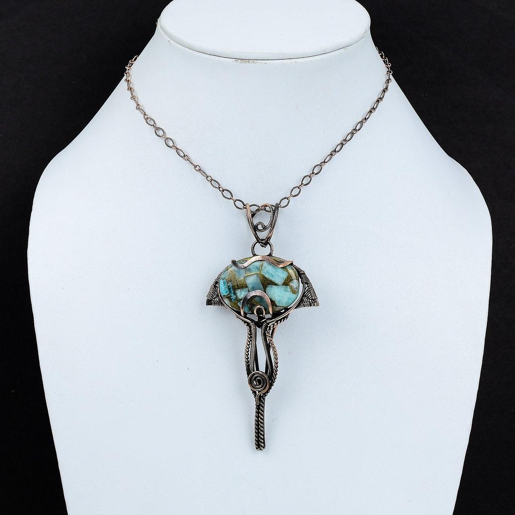 Kupfer Amazonit Anhänger Kupferdraht gewickelt Edelstein Anhänger Amazonit Schmuck Anhänger für Frauen handgemachter Anhänger Kupferschmuck als Geschenk